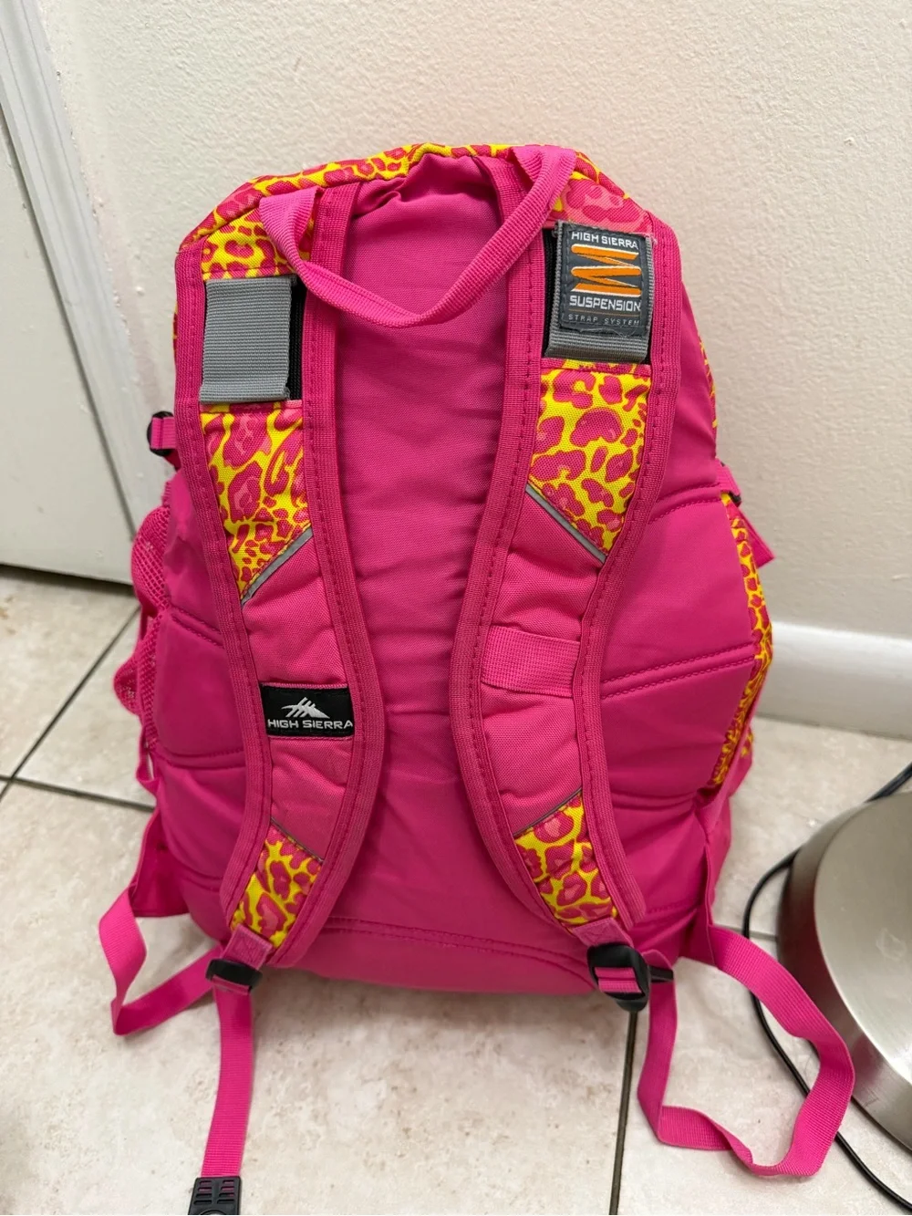 High Sierra Kids Pink and Yellow Leopard-Print Backpack